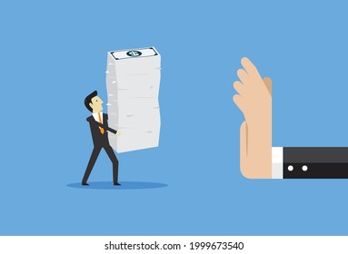 Empresario se niega a aceptar sobornos grandes, concepto de diseño de ilustración vectorial de estilo plano