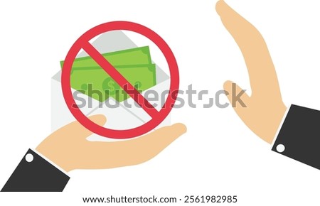 Businessman refuses to offer corruption money, Vector illustration design concept in flat style

