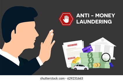 Businessman refusing with him hand and anti money laundering AML concept illustrator