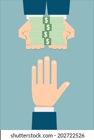 Businessman refusing the offered bribe vector
