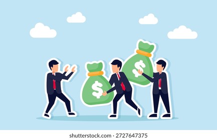 Empresário recusando sacos de dinheiro oferecidos por outros empresários ilustração de rejeitar a corrupção corporativa e gratificação ilegal