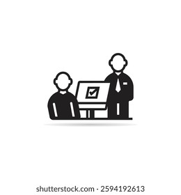 businessman at register table icon with shadow on white background