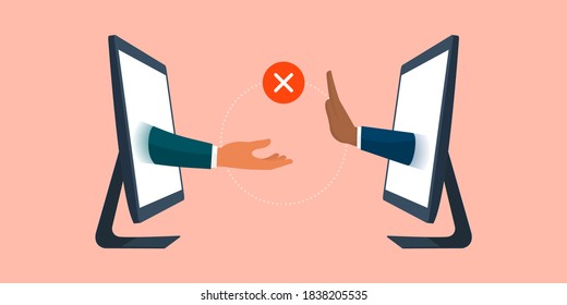 Businessman rejecting an offer during a virtual meeting, business relationships and communication concept