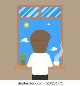 businessman relax with coffee by the window.vector
