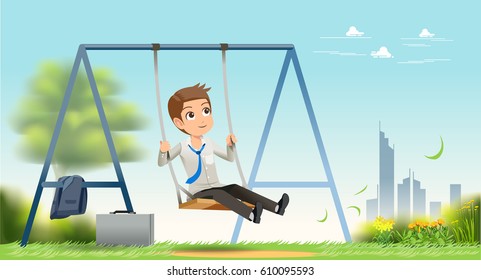 Businessman relax concept. Resting after work. Back to home. Happy with the nature