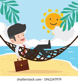 businessman relax in hammock  with Summer  Beach