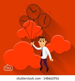 Businessman relax on the sky and clound by balloon good time 