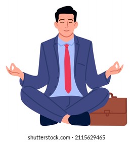 Businessman relaxing. Calm man sitting in lotus pose