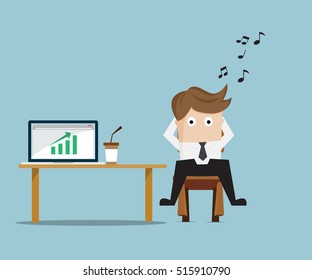 Businessman Relaxing with Up Green Graph on Laptop, Business Concept Cartoon Vector Illustration