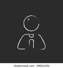 Businessman relaxing hand drawn in chalk on a blackboard vector white icon on a black background