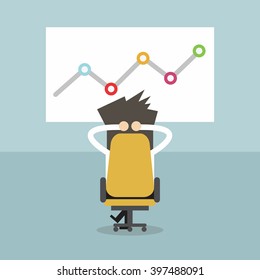 Businessman relaxing in his chair with growing graph. Business idea, innovation, development and strategy vector