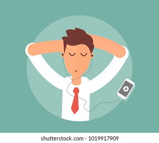 businessman relaxing and listening music in headphone