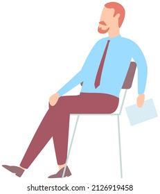 Businessman relaxing in office vector illustration. Business boss resting in calm pose. Entrepreneur in suit sitting on chair during work. Male character working in management, entrepreneurship