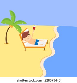 Businessman relaxing on the beach, VECTOR, EPS10