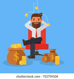 Businessman relaxing on chair in Background money