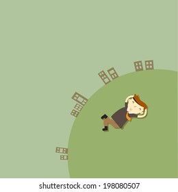 Businessman relaxing on the ground and look at the sky, VECTOR, EPS10 