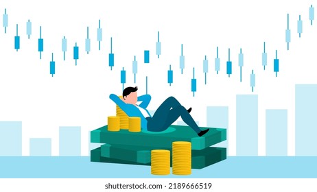 businessman relaxing on Investment return income, flat business character vector illustration.