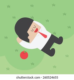 Businessman relaxing under the tree with apple, VECTOR, EPS10