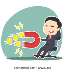 businessman relaxing using magnet to attract ideas