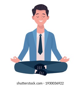 businessman relaxing while practicing yoga lotus position, vector illustration design