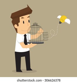 businessman release idea bulb. vector