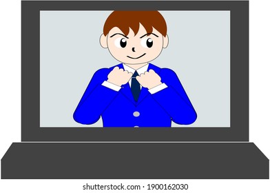 Businessman in a remote work monitor