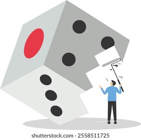 Businessman removed dice with eraser. Modern vector illustration in flat style.


