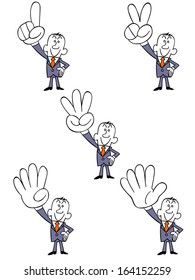 Businessman representing numbers in the right hand