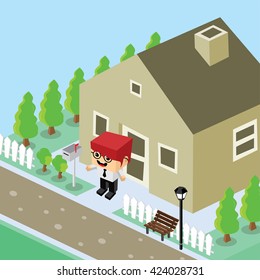businessman residential home isometric cartoon vector art illustration