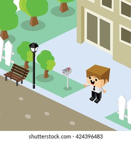 businessman residential home isometric cartoon vector art illustration