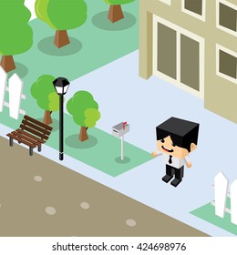 businessman residential home isometric cartoon vector art illustration