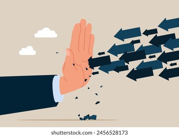 Businessman resist the falling arrow. Flat vector illustration