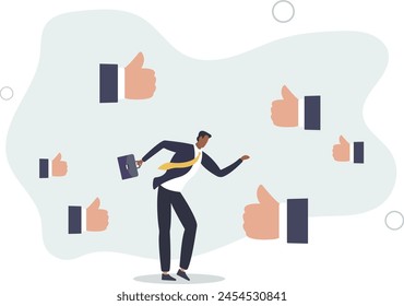businessman respected by colleagues giving thumbs up for his help and success.flat vector illustration.