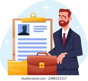 Businessman resume, employee application form for getting a position. Stock vector illustration