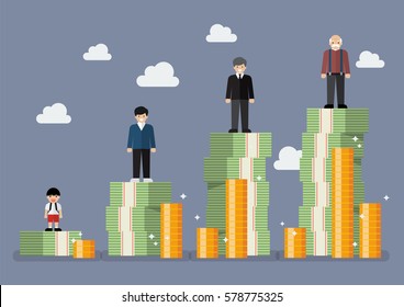 Businessman with retirement money plan. Vector illustration