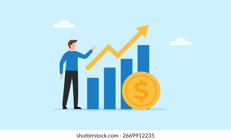Hombre de negocios con la ilustración plana del Vector de las operaciones de ingresos