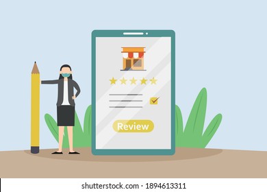 Businessman with review system 2D flat vector concept for banner, website, illustration, landing page, flyer, etc