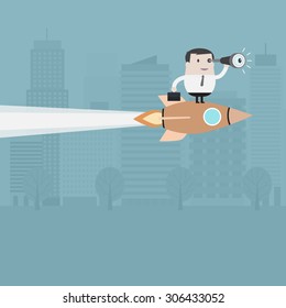 Businessman ridding the rocket - Vector