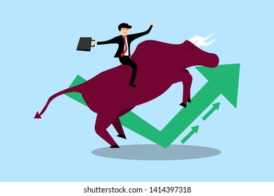 Businessman ride bull . Bull stock market concept. Character flat design.