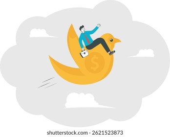 Businessman ride flying banknote, illustration vector cartoon

