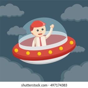 businessman ride ufo vector illustration design