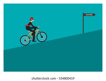 businessman riding bicycle to reach success
