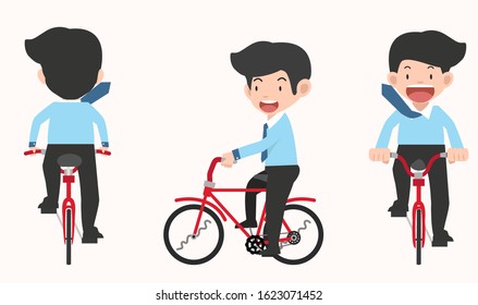 businessman riding a bicycle vector set