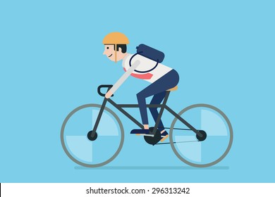 Businessman Riding Bicycle To Work. Flat Design.