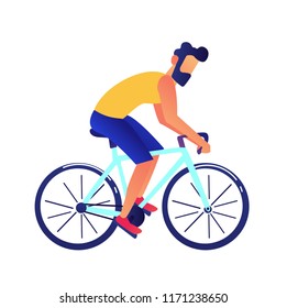 Businessman riding a bike vector illustration. Outdoor activity and healthy lifestyle, exercises and cycling, eco transportation and environment concept. Isolated on white background.