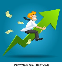Businessman riding with Business graph bar growth as success, Vector graphic