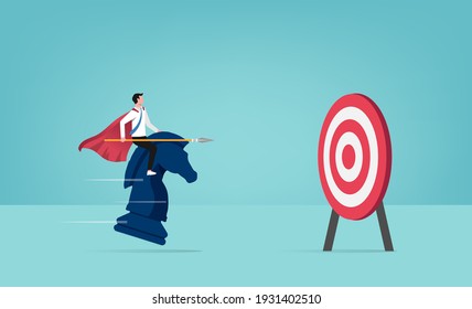 Businessman riding chess horse aiming to target concept. Business concept vector illustration
