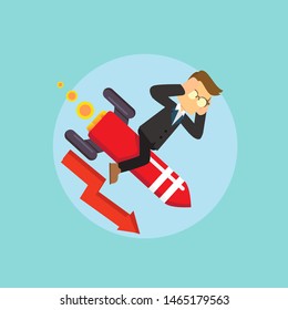 businessman riding a falling rocket a vector illustration