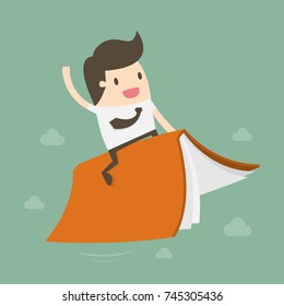 Businessman Riding Flying Book