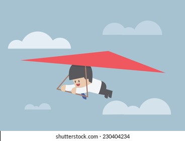 Businessman riding a hang glider, VECTOR, EPS10